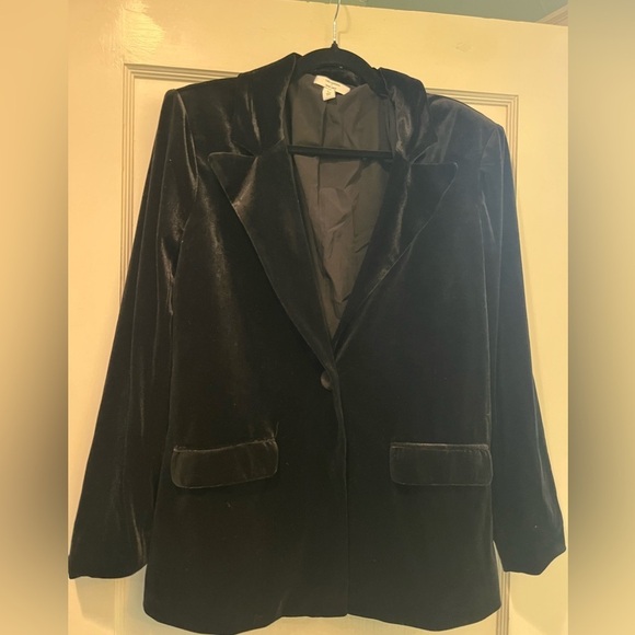 Cara Santana x Nine West Black Velvet Single Button Blazer Size Large - Picture 2 of 6